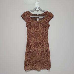 Vintage Brown Paisley Mini Dress By Alyn Paige